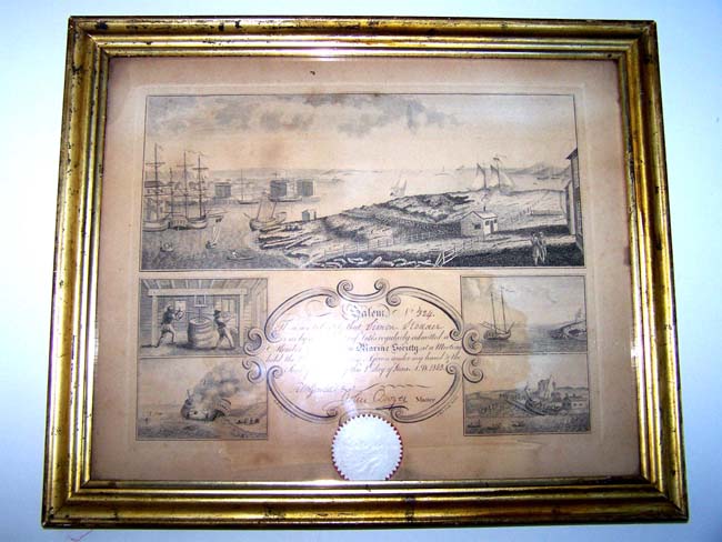 A Salem Marine Society Certificate dated June 1, 1863